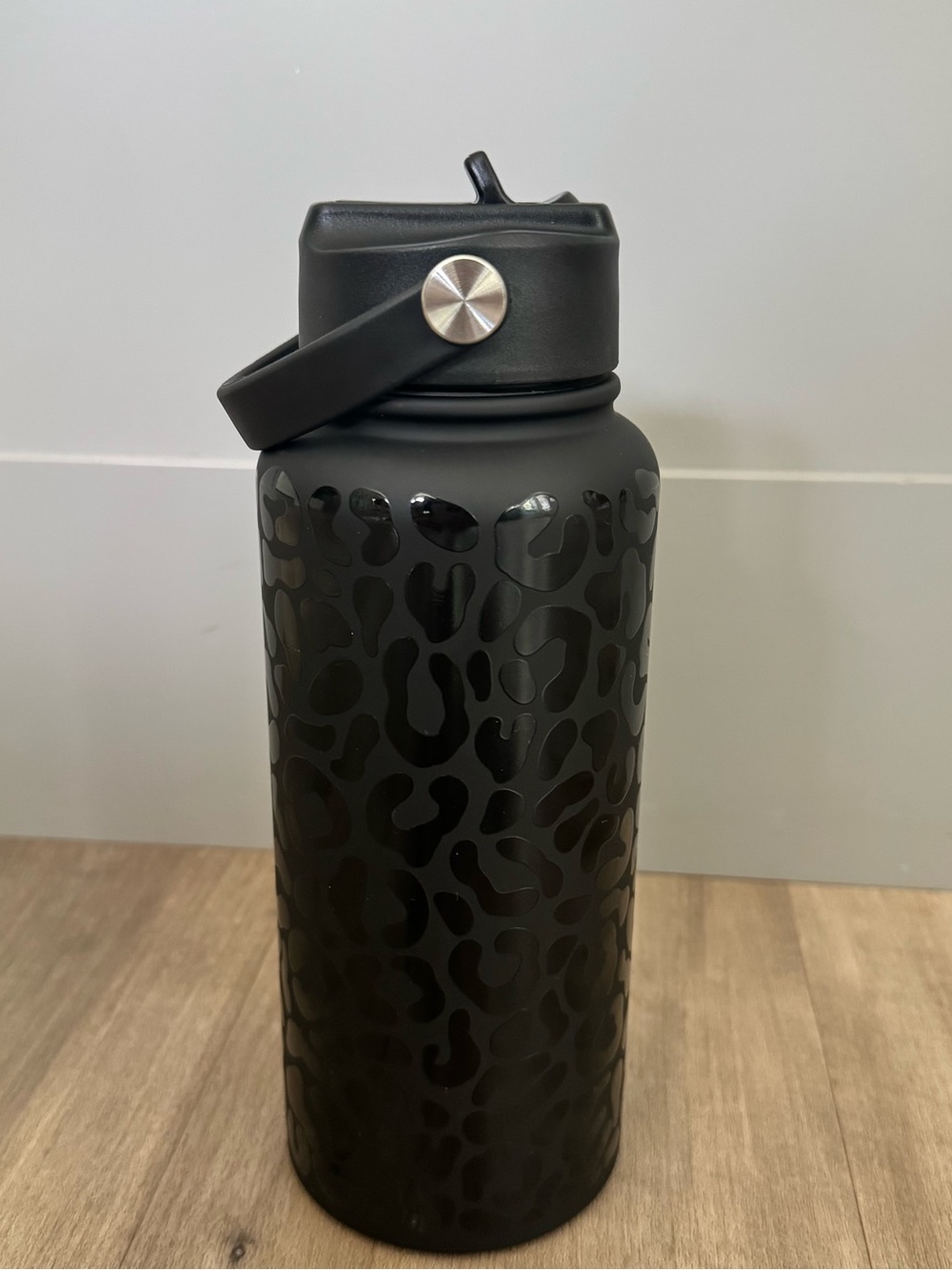 Black Leopard Print Stainless Steel Water Bottle